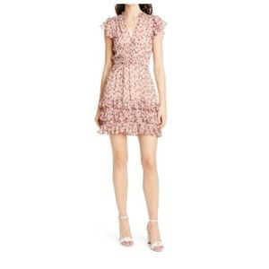 Pink flower ruffle dress with some shine / sparkle lines